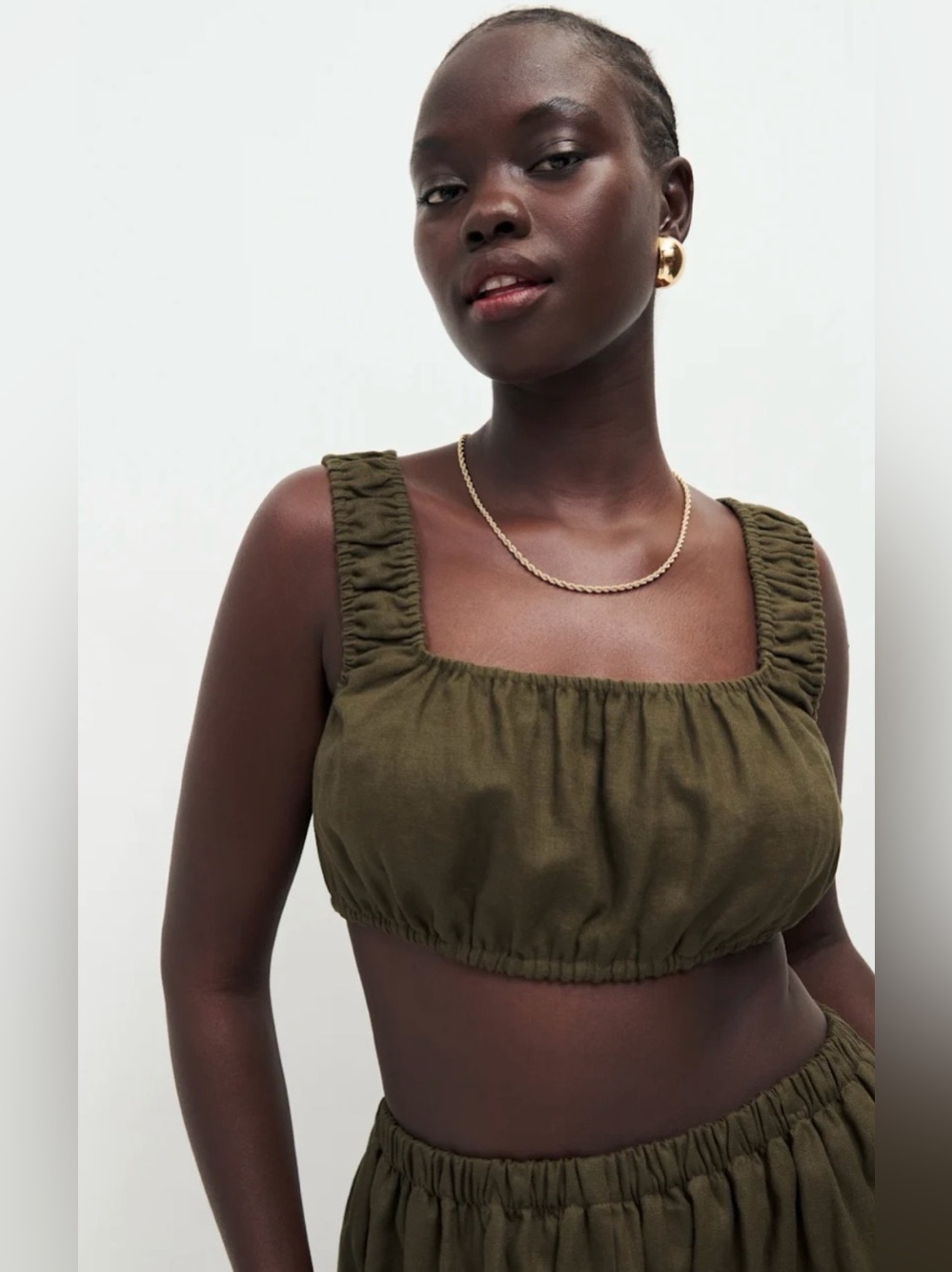 Reformation Suki Linen Top Dark Olive - Size S